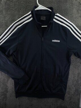 Adidas Full Zip Medium Black Striped Jacket Adult Polyester W/ Logo Track